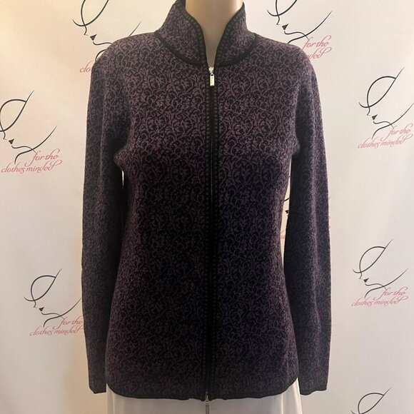 Neve. Sz S. Cotton Nylon Wool Zip Up Sweater. Tight Knit. Purple Black. B110 - Picture 1 of 6